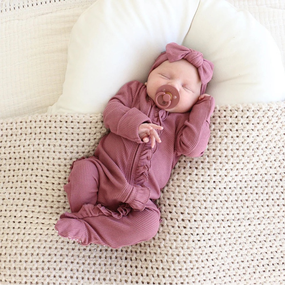 Caden Lane Girl Ruffle Zipper Footies- Boysenberry Waffle